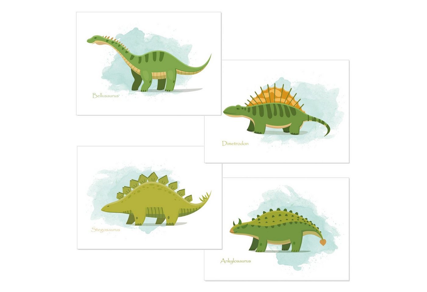 Himmelzucker Poster Dino Poster DIN A4 Wandbilder für Kinderzimmer Babyzimmer Dinosaurier, Set_A (4-teiliges Poster-Set, 4 St), Tierbilder Kinderposter, Babyposter für Junge (DIN A4 ohne Rahmen) von Himmelzucker