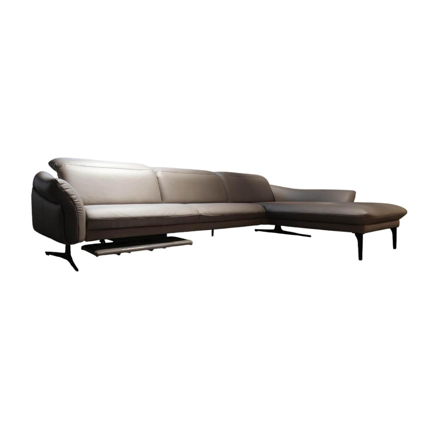 Ecksofa 1808 Leder Longlife Q2 Melange Cola Braun Grau Gestell Metall Schwarz Pu... von himolla