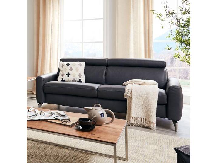 Himolla 1181 Spektra Einzelsofa 2-Sitzer mit Schlaffunktion in schwarz aus der Ledergruppe 24 auf Metallfüßen Edelstahloptik von Himolla