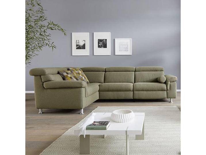 Himolla 1203 Planopoly 7 Ecksofa links mit manueller Kopfteilverstellung in grün aus der Stoffgruppe 24 auf Alufüßen poliert von Himolla