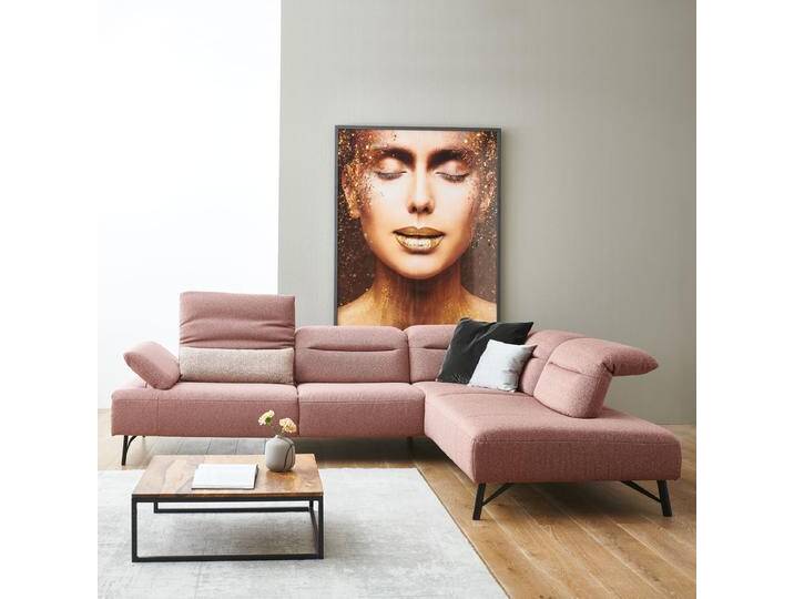 Himolla 1357 Signa Ecksofa mit manueller Armteilverstellung und Kopfteilverstellung in rosa aus der Stoffgruppe 24 auf Metallfüßen anthrazit von Himolla