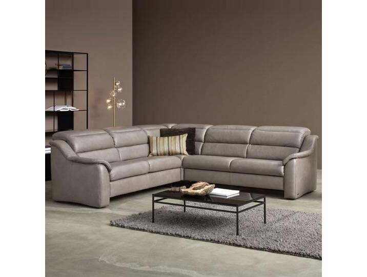 Himolla 1505 Planopoly 9 Ecksofa rechts mit manueller Kopfteilteilverstellung in grau aus der Ledergruppe 22 auf Kunststoffgleitern von Himolla