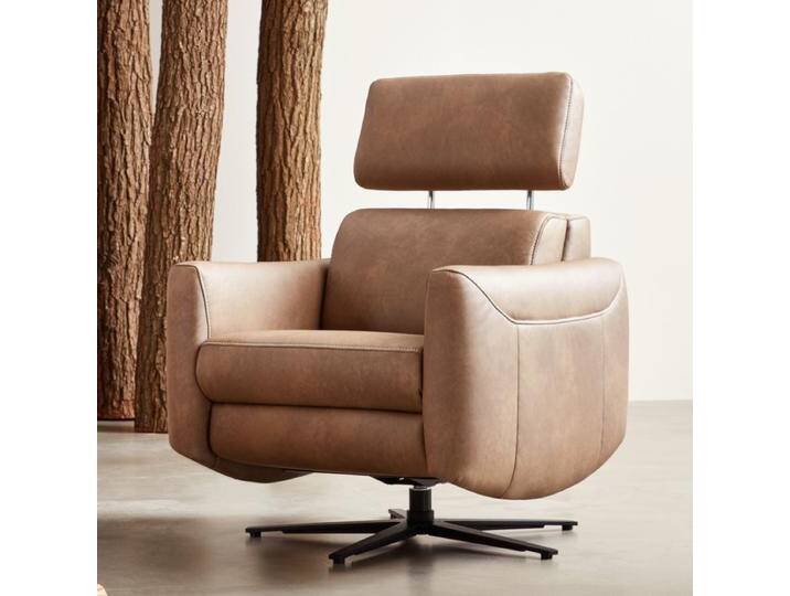 Himolla 7180 Cumurex Relaxsessel niedrig mit höhenverstellbaren Kopfteil Sitzkomfort Superlastic med in Echtleder braun mit Metallsternfuß anthrazit von Himolla