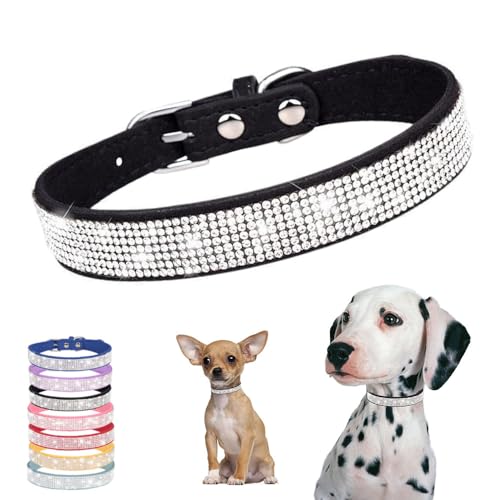 Bling Hundehalsband, niedlich, schillernd, funkelnd, weiches Wildleder, für Hunde und Katzen, Strass-Halsband, Kristall, Diamanten, für Haustiere, Hunde, Welpen, Schwarz, Größe XL von HimyBB