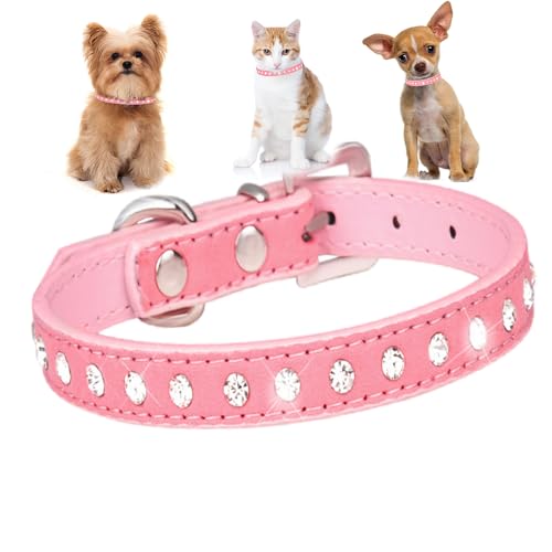 HimyBB Hundehalsband, glitzernd, mit Strasssteinen, verstellbar, modisch, Größe XS, Rosa von HimyBB