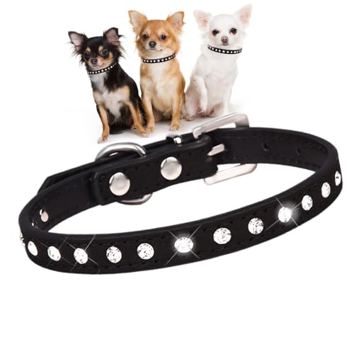 HimyBB Hundehalsband, glitzernd, mit Strasssteinen, verstellbar, modisch, Größe XXS, Schwarz von HimyBB