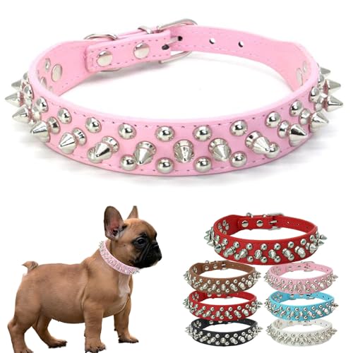 HimyBB Hundehalsband, mit Nieten besetzt, verstellbar, PU-Leder, Größe M, Rosa von HimyBB