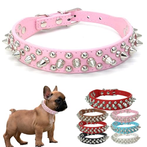 HimyBB Hundehalsband mit Nieten, verstellbar, PU-Leder, Größe L, Rosa von HimyBB