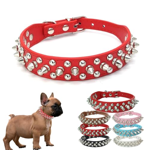 HimyBB Hundehalsband mit Nieten, verstellbar, PU-Leder, Rot, Größe XS von HimyBB