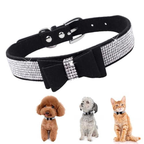 HimyBB Hundehalsband mit Schleife, Kristall, Strasssteine, verstellbar, weich, Größe S, Schwarz von HimyBB