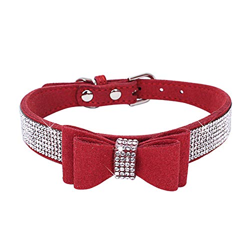 HimyBB Hundehalsband mit Schleife, Kristall, Strasssteine, verstellbar, weich, Größe XXS, Rot von HimyBB