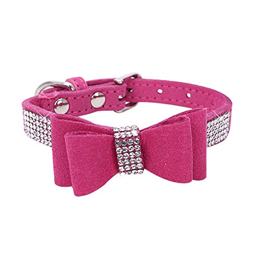 HimyBB Hundehalsband mit Schleife, Kristall, Strasssteine, verstellbar, weich, Rosa / Rot von HimyBB