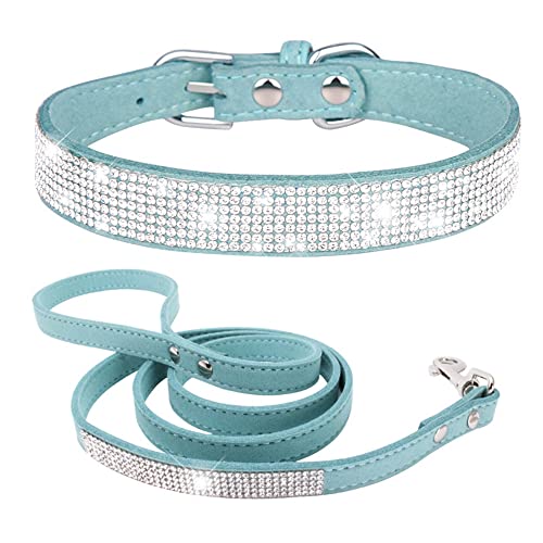 HimyBB Hundehalsband mit Strasssteinen und Leine, Set für kleine Haustiere, Katzen, Welpen, niedlich, schillernd, funkelnd, Samt-Leder, Himmelblau, Größe XS HimyBB Hundehalsband mit Strasssteinen und Leine, Set für kleine Haustiere, Katzen, Welpen, niedlich, schillernd, funkelnd, Samt-Leder, Himmelblau, Größe XS von HimyBB