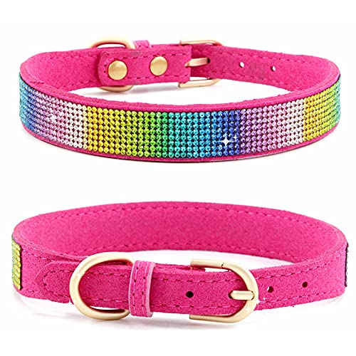 Hundehalsband, schillernd, funkelnd, Kristall, Strass, verstellbar, für Welpen, Katzen, Haustiere, bunt, Rosenrot von HimyBB