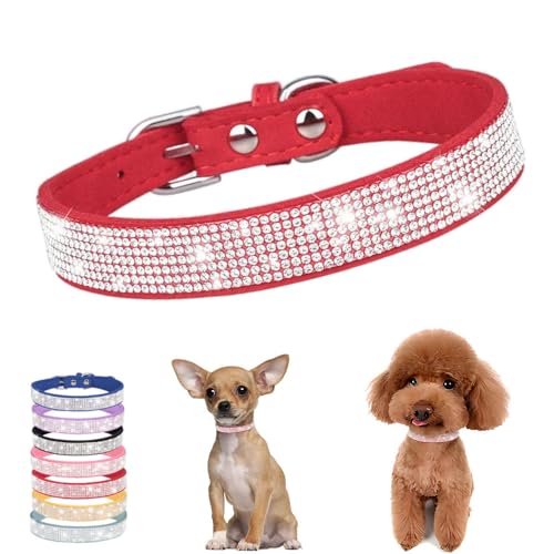 Hundehalsband, schillernd, funkelnden Kristall-Strasssteinen, verstellbar, für Welpen, Katzen, Haustiere, Halsbänder, Rot, Größe S von HimyBB