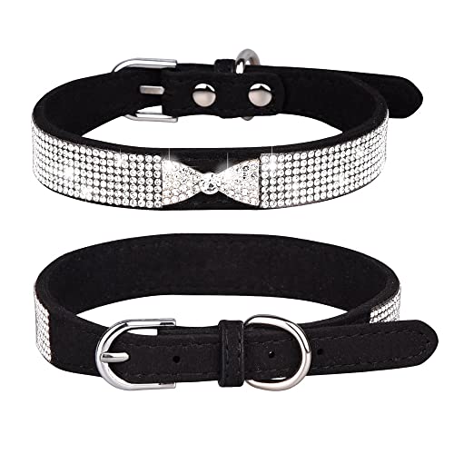 Hundehalsband mit Strasssteinen, funkelnd, weiches Wildleder, Katzenhalsband, Kristall-Diamantschleife, Haustier-Welpenhalsband von HimyBB