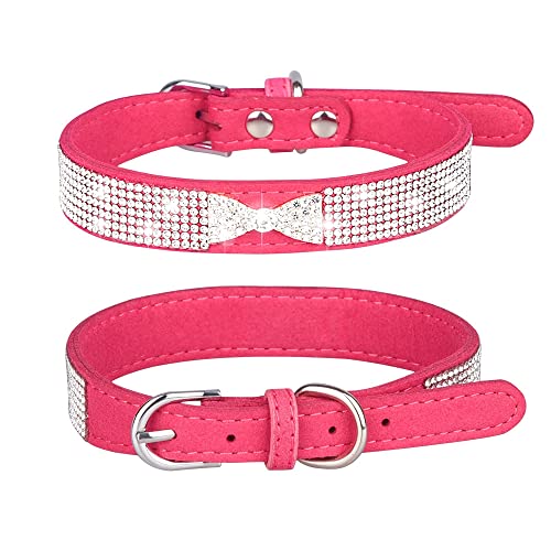 Hundehalsband mit Strasssteinen, funkelnd, weiches Wildleder, Katzenhalsband, Kristall-Diamantschleife, Haustier-Welpenhalsband von HimyBB