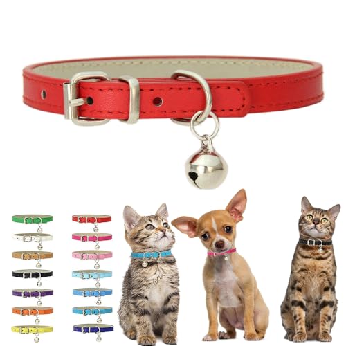 Rotes Welpenhalsband mit Glöckchen, weiches PU-Leder, verstellbare Schnalle, für XXS, XS, XS, XS, XS, M, winzige weibliche Männer, Jungen, Mädchen, Haustiere, kleine Katzen, Teetasse, Yorkie, Größe XS von HimyBB