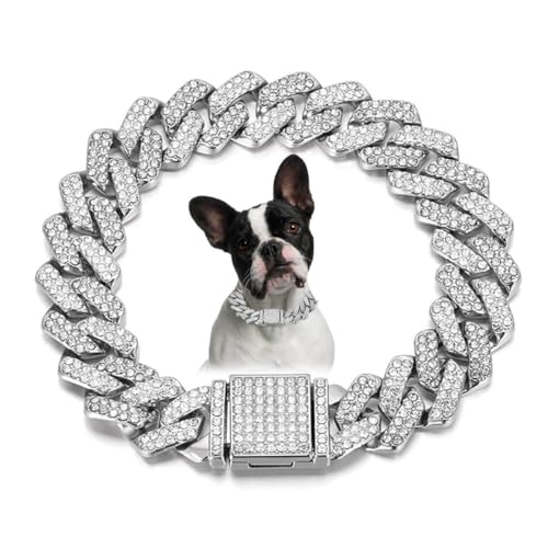 Silberkette Hundehalsband für große Hunde, Bling Diamant, kubanische Glieder-Hundehalsband, Strass-Hundehalskette für kleine, mittelgroße und große Haustiere, 61 cm Silberkette Hundehalsband für große Hunde, Bling Diamant, kubanische Glieder-Hundehalsband, Strass-Hundehalskette für kleine, mittelgroße und große Haustiere, 61 cm von HimyBB