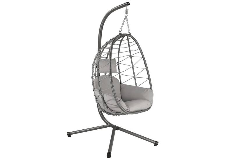 HinHocker Hängesessel Hängesessel mit Gestell, Grau, Hängeschaukel für Indoor und Outdoor (Hängesessel bestehend aus Korb und Gestell, Sitzpolster, Kissen), faltbar von HinHocker