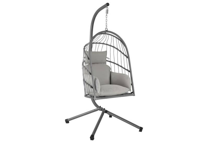 HinHocker Hängesessel Hängesessel mit Gestell, Grau, Hängeschaukel für Indoor und Outdoor (Hängesessel bestehend aus Korb und Gestell, Sitzpolster, Kissen), faltbar von HinHocker