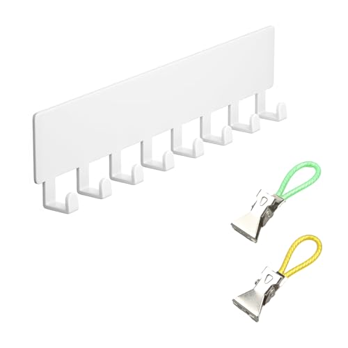 Hinapan 1 Stück Schlüsselhalter für Wand, Metall-Schlüsselhalter mit 8 Haken, und 2 Handtuchclip, Selbstklebende, Halskettenhalter zum Aufhängen, für Eingang, Haustür, Flur, Küche (Weiß) von Hinapan