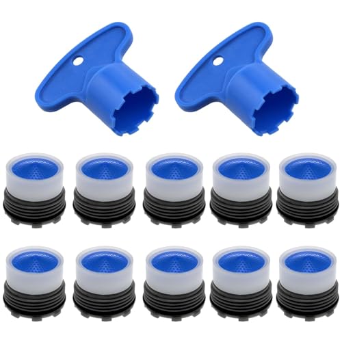 Hinapan 10 Stück Wasserhahn-Luftsprudler, mit 2 Stück Wasserhahn-Belüfterschlüssel, Strahlregler Ersatz für Spültisch-Wasserhahn, Wassersparendes Durchflussbegrenzer-Set, 16,5 mm von Hinapan