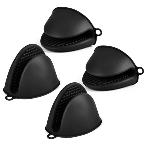 Hinapan 2 Paar Silikon-Ofenhandschuh, Mini-Ofenhandschuhe, Anti-Rutsch Hitzebeständige, Verdickte Silikon-Heißpads Zum Backen, Kochen, Grillen (Black) von Hinapan