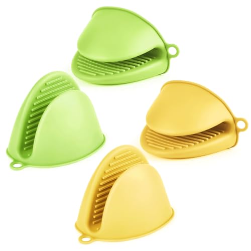 Hinapan 2 Paar Silikon-Ofenhandschuh, Mini-Ofenhandschuhe, Anti-Rutsch Hitzebeständige, Verdickte Silikon-Heißpads Zum Backen, Kochen, Grillen (Green Yellow) von Hinapan