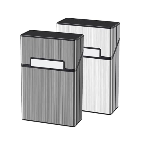 Hinapan 2 Stück Zigarettenetui, Zigarettenschachteln aus Metall, Gebürstetes Aluminium, Klappverschluss, mit Solidem Magnet-Klappverschluss, Hartschalenbox für 20 Standardschachteln (Schwarz) von Hinapan