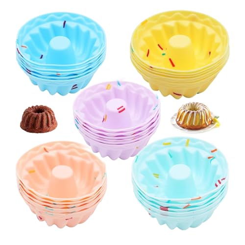 Hinapan 25 Stück Geriffelte Kuchenformen, Mini-Silikon-Backformen, Antihaftbeschichtet, hitzebeständig und wiederverwendbar, BPA-freie Gugelhupfformen für Muffins, Bundt-Kuchen und Desserts von Hinapan