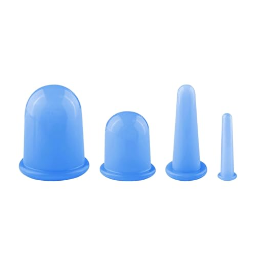 Hinapan 4 Stück Silikon-Schröpfgläser Set, Schröpfen Silikon -Vakuumbecher, Vakuum-Massagebecher, Förderung Durchblutung und Muskelentspannung, für Gesicht, Dekolleté, Rückenkörper (Blau) von Hinapan