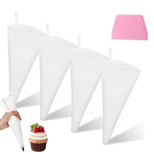 Hinapan 4 Stück Wiederverwendbare Rohrleitbeutel Canvas Gebäckbeutel, Professionelle Kuchendekoration aus Stoff für Gebäck, Zuckerguss, Desserts und Schokolade, Backzubehör mit 1 Scraper von Hinapan
