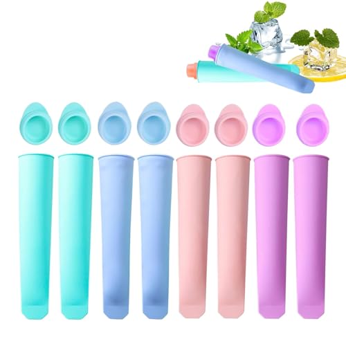 Hinapan 8 Stück Silikon-Eisformen für Eis am Stiel, BPA-frei und wiederverwendbar, mit Deckel und Stielhalter, Mehrfarbige DIY-Popsicle-Formen für Kinder und Erwachsene von Hinapan