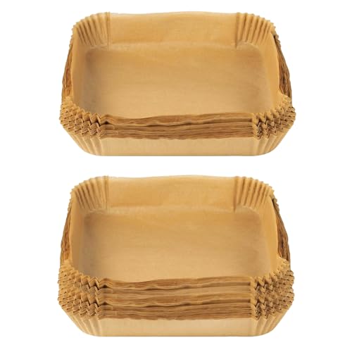 Hinapan Backpapier für Heißluftfritteuse, 150 Stück Quadratische Luftfritteuseneinlagen, Einweg Airfritteusen Einlagen, Antihaftbeschichtet, Frei von Bleichmittel, für Backen, Braten, Mikrowelle von Hinapan