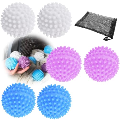 Hinapan Trocknerbälle, 6 Stück Wiederverwendbare Wäschetrocknerbälle, Weichspüler für Wäsch, Waschball für Waschmaschine, mit 1 Netztasche, Trocknerbälle für Die Kleidungsreinigung zu Hause von Hinapan