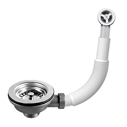 Hinata Küchenspüle Ablaufgarnitur mit Überlaufrohren - Waschbecken Überlaufkopf und Rohr - Rechteckige Schnittstelle (rund), Schwarz (H-YSQTZ) von Hinata