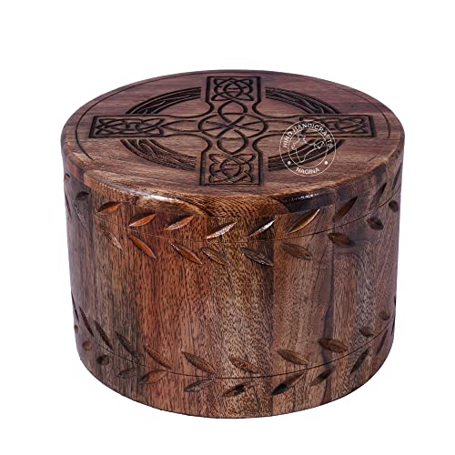 HIND HANDICRAFTS Runde Holzurnen für menschliche Asche Erwachsene – Holzkiste Palisander Feuerbestattung Urnen für Asche – Beerdigungsurnen – Beerdigungsurnen groß (20,3 x 20,3 x 15,2 cm – 113 kg oder von Hind Handicrafts