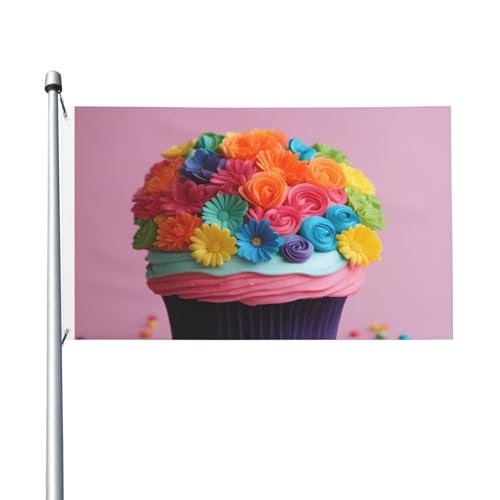 Bunte Cupcake-Flagge mit Regenbogen-Blumen-Motiv, für den Außenbereich, 90 x 150 cm Bunte Cupcake-Flagge mit Regenbogen-Blumen-Motiv, für den Außenbereich, 90 x 150 cm von Hingor