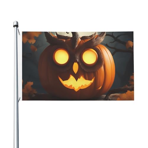 Gartenflagge Eule Kürbis Happy Halloween Druck Outdoor Garten 90 x 152 cm von Hingor