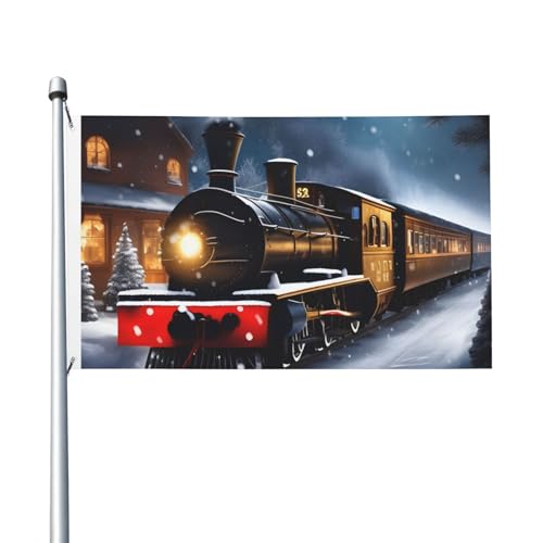 Gartenflagge für den Außenbereich, Motiv: Winter, Weihnachten, Schnee, Nacht, Eisenbahn, Zug, 90 x 152 cm von Hingor