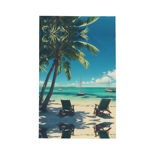 Geschirrtuch, Motiv: Strandpalme, Stühle, Boote, bedruckt, weich, saugfähig, Geschirrtücher und Tischdekorationstücher Geschirrtuch, Motiv: Strandpalme, Stühle, Boote, bedruckt, weich, saugfähig, Geschirrtücher und Tischdekorationstücher von Hingor