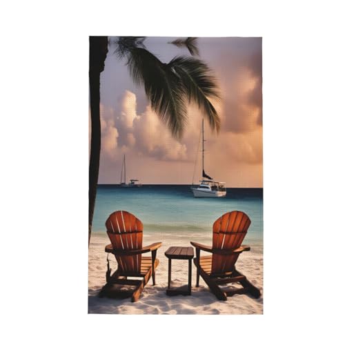 Geschirrtuch, Motiv: Strandpalme, Stühle, Boote, bedruckt, weich, saugfähig, Geschirrtücher und Tischdekorationstücher Geschirrtuch, Motiv: Strandpalme, Stühle, Boote, bedruckt, weich, saugfähig, Geschirrtücher und Tischdekorationstücher von Hingor
