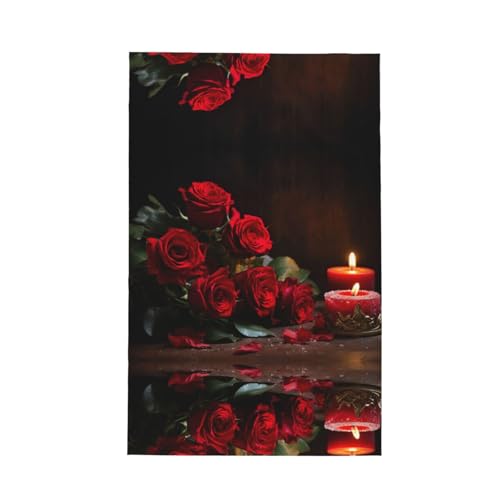 Geschirrtuch, Motiv: rote Rose mit Kerze, weich, saugfähig, Geschirrtücher und Tischdekorationstücher von Hingor