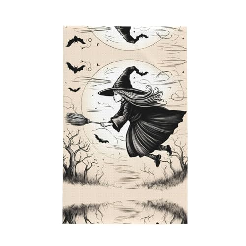 Geschirrtuch mit Halloween-Hexen-Motiv, weich, saugfähig, Geschirrtücher und Tischdekorationstücher von Hingor