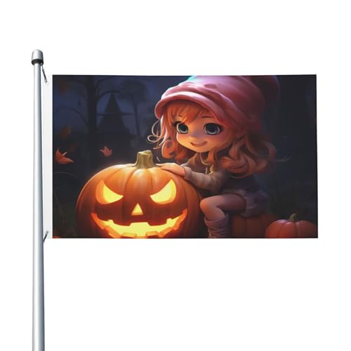 Halloween-Gartenflagge mit niedlichem Kürbisdruck, 90 x 150 cm von Hingor