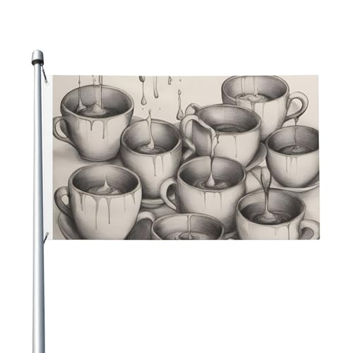 Handgezeichnete Teekannen und Tassen, bedruckt, Gartenflagge, 90 x 152 cm Handgezeichnete Teekannen und Tassen, bedruckt, Gartenflagge, 90 x 152 cm von Hingor