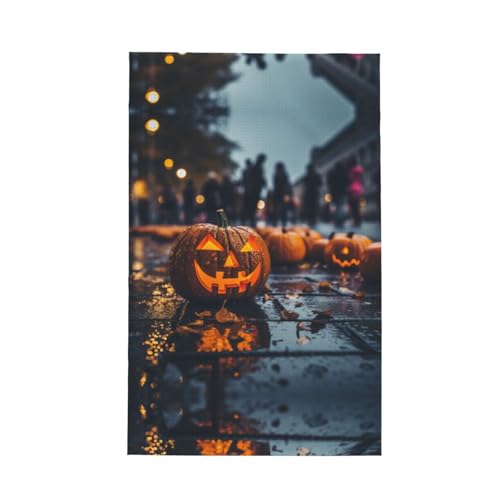 Modisches Geschirrtuch mit Halloween-Kürbis-Druck, weich, saugfähig, Geschirrtücher und Tischdekorationstücher von Hingor