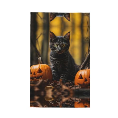 Modisches Geschirrtuch mit Halloween-Kürbis-Katzen-Druck, weich, saugfähig, Geschirrtücher und Tischdekorationstücher von Hingor