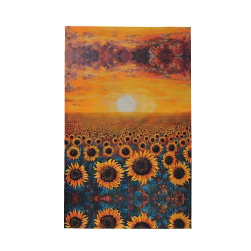 Modisches Geschirrtuch mit Sonnenblumenfeld, Sonnenuntergang, Blumenmeer, weich, saugfähig, Geschirrtücher und Tischdekorationstücher von Hingor